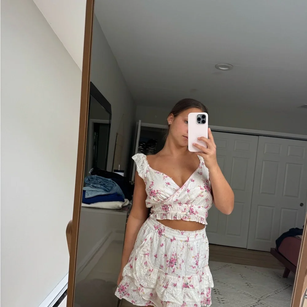 Floral Ruffle Crop Top and Skirt Set - Picture 1 of 4